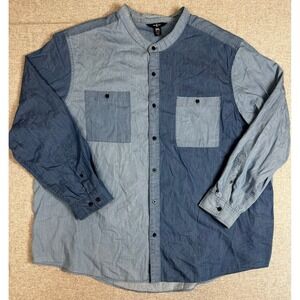Houston White Shirt Mens 3XL Blue Chambray Colorblock Patchwork Denim Button Up